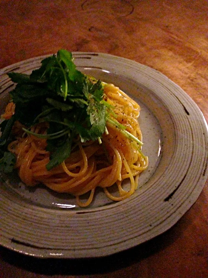 酒盗の旨味をたのしむ和風アンチョビソースのパスタ。|ツルさん