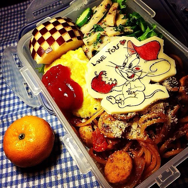 Snapdishの料理写真:Lovely Jerry ♥️ Spaghetti Bento 🐭 ジェリーのナポリタン弁当|Yuka Nakataさん