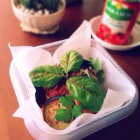 for lunch   茄子とバジルのトマトソースパスタ