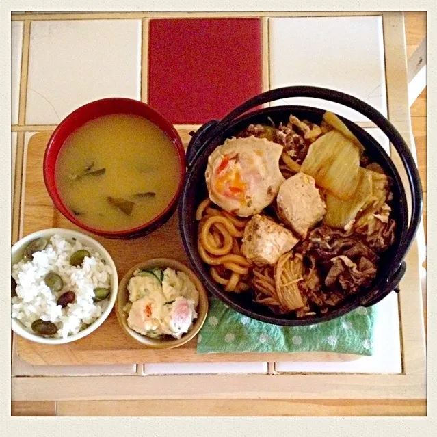 すき焼き風煮☆豆腐とわかめのお味噌汁☆ポテトサラダ☆黒枝豆ご飯٩(๑❛ᴗ❛๑)۶|とまこ(*^o^*)さん