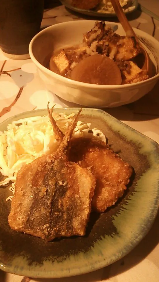 鯵のフライ、ふろふき大根そぼろ餡がけ～焼き揚げを添えて～|y1259sさん