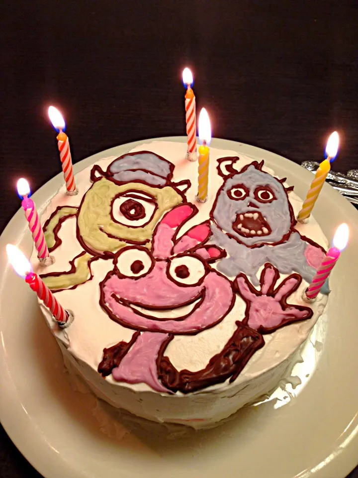 7歳お誕生日おめでとう！！夫が作ったモンスターズユニバーシティのケーキ♡|IGGYさん