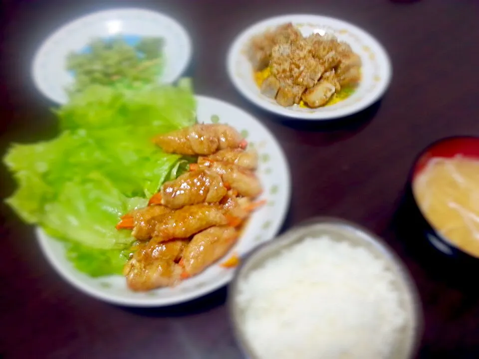 晩御飯  えりんぎとにんじんの豚肉巻き|るかさん