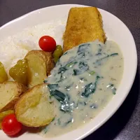 Snapdishの料理写真:Vegan eggplant milanese with white sauce w/spinach|Ali Fujiwaraさん