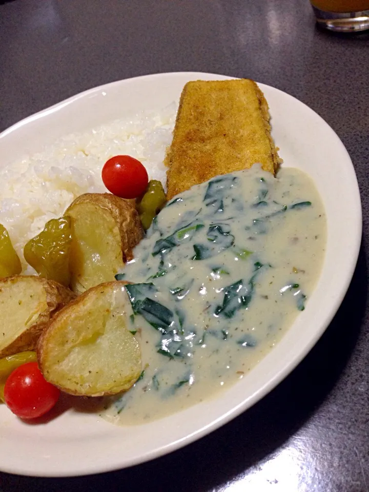 Vegan eggplant milanese with white sauce w/spinach|Ali Fujiwaraさん