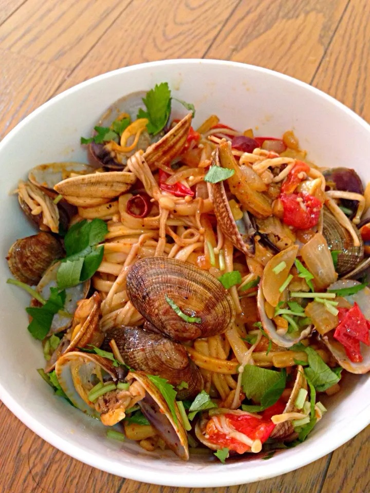 Soba noodles cooked in pasta style...|hidayuさん