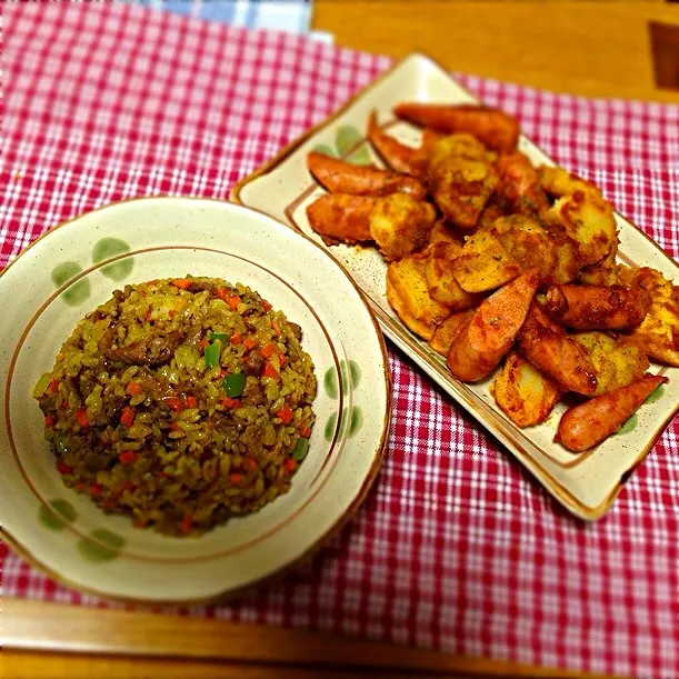 カレー炒飯、カリーブルスト|ピンコさん