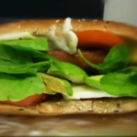 Snapdishの料理写真:Chicken sausage, avocado, tomato, soy mozzarella , spinach hotdog|boo yaさん