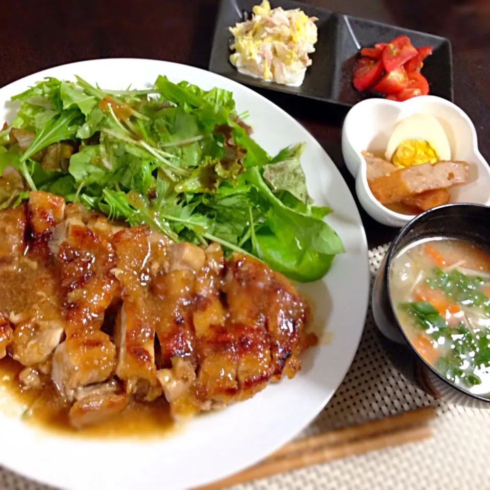 晩dinner!!がっつり照り焼きチキン定食w|chippyさん