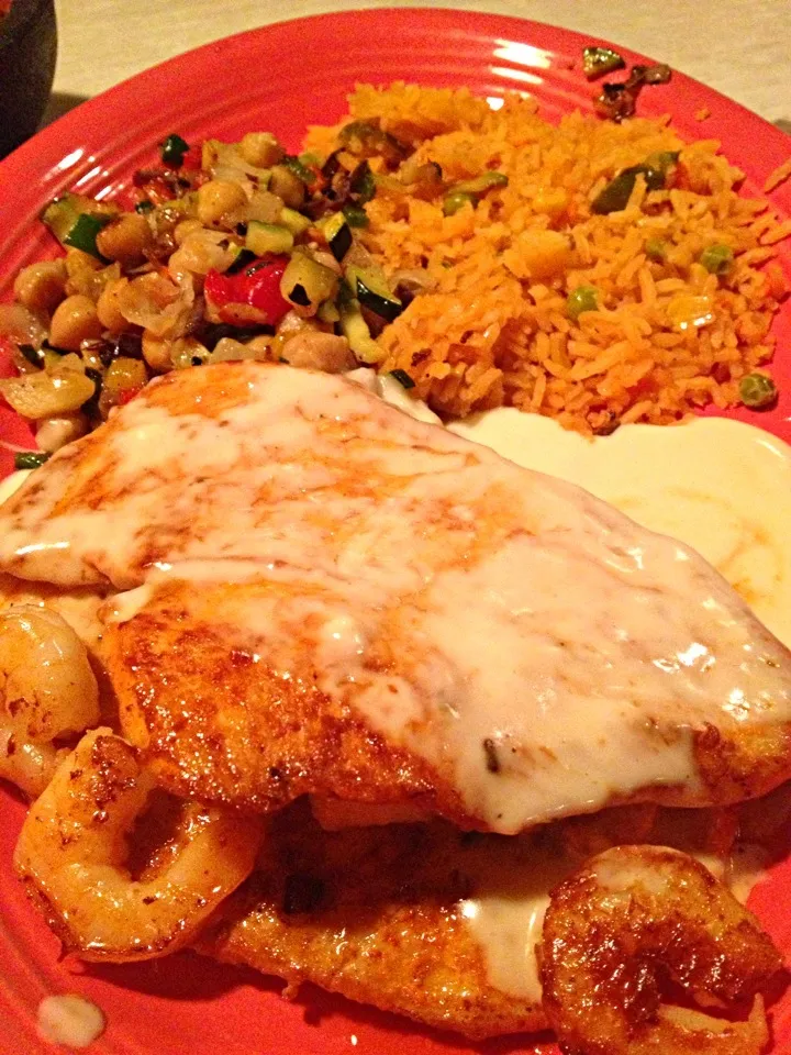 Pollo Relleno with Grilled garbanzo salad and rice.|amyさん