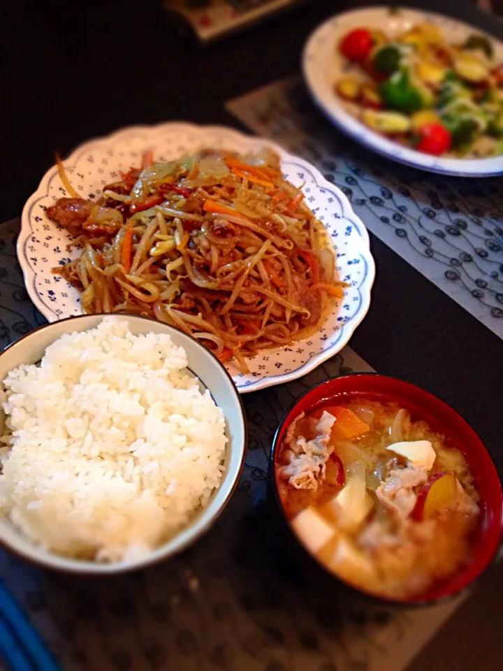 もやしと豚肉の味噌炒め＆豚汁|^_^みさきさん