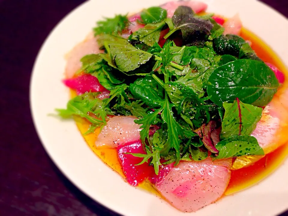 鮪と真鯛と鰤の野菜たっぷりカルパッチョ|nagさん