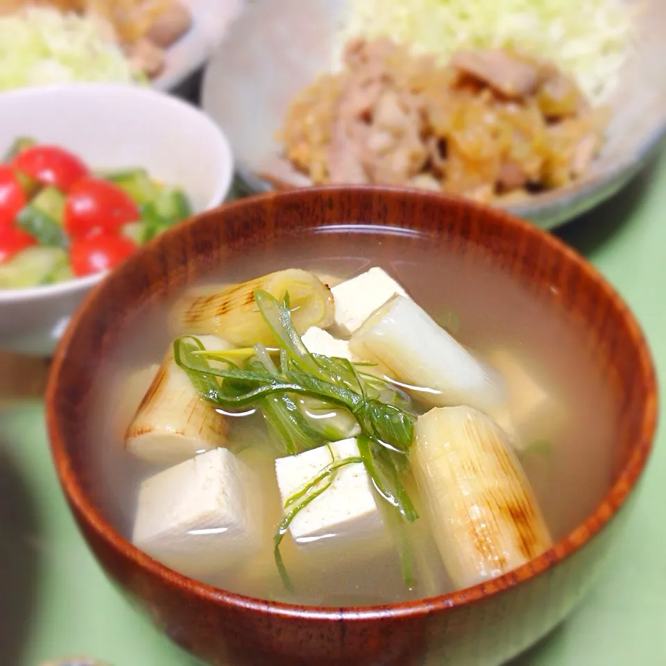 焼き葱と豆腐のおすまし。|うさ爺さん