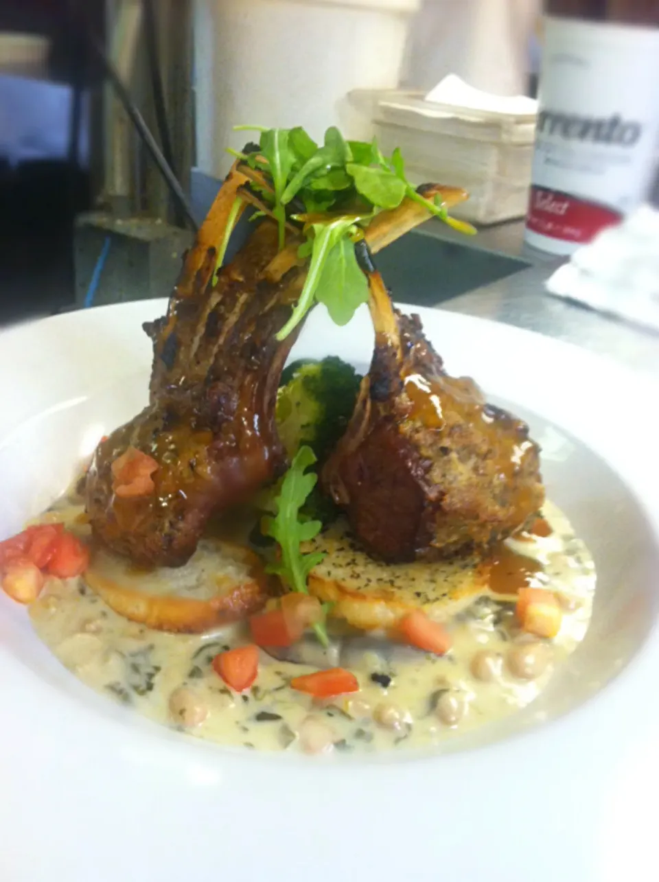 Mustard Crusted Rack of Lamb with white bean cassoulet and crostini with fresh arugula....|j t yawgerさん