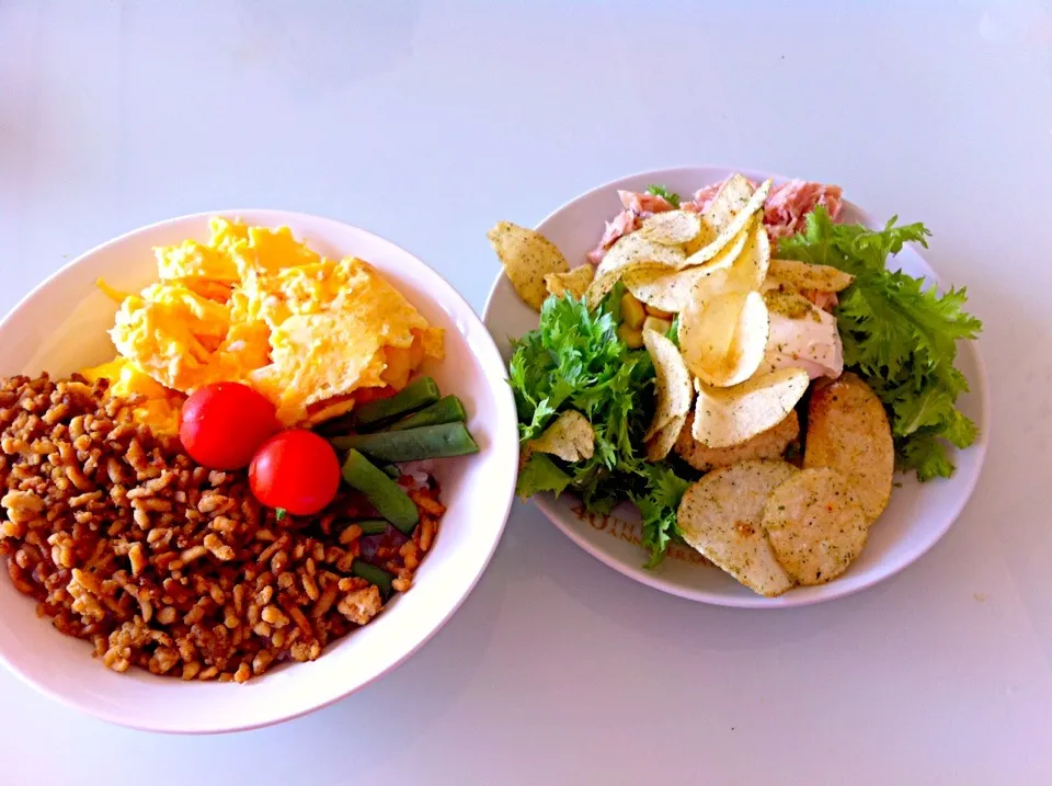 3色丼＆わさび菜サラダ|htさん