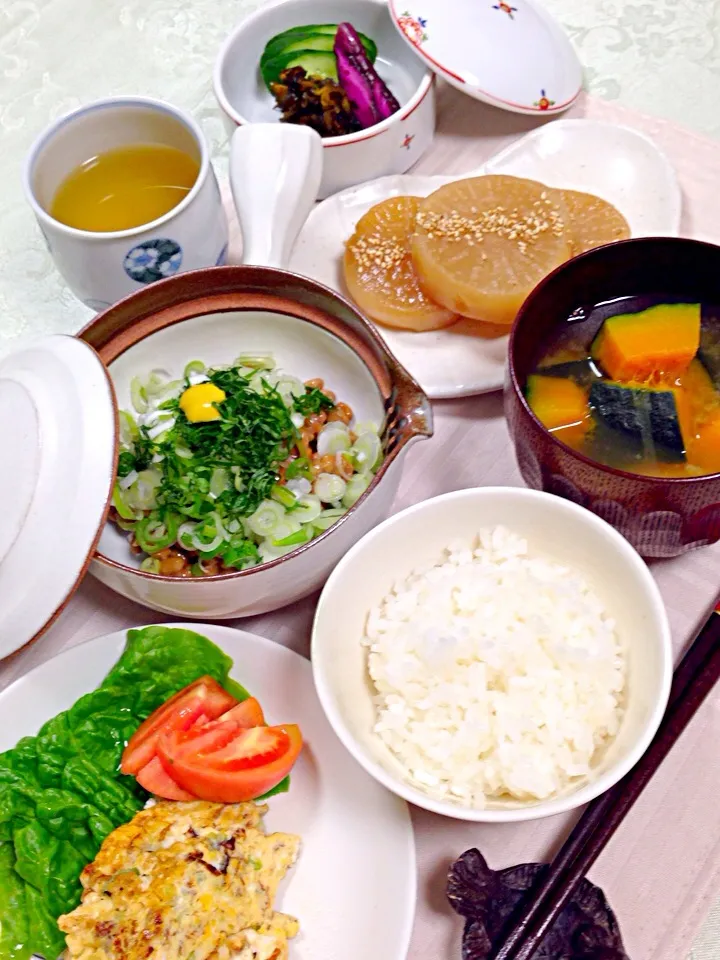 ネギたっぶり納豆と昨日の残り物|デミさん