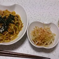 Snapdishの料理写真:納豆スパゲッティ&もやしの三杯酢|たかはしあいさん