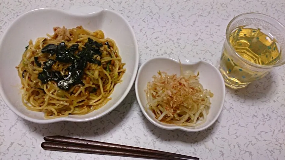 納豆スパゲッティ&もやしの三杯酢|たかはしあいさん