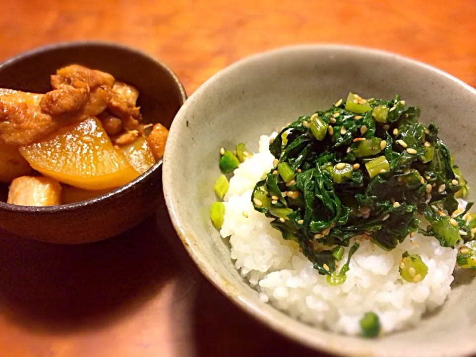 大根の葉っぱご飯と鳥と大根の煮たやつ|クッキじぃ。さん