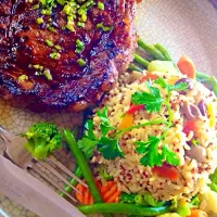 Snapdishの料理写真:Mediterranean Grill ribeye with brown rice pilaf|Taste-New Americanさん