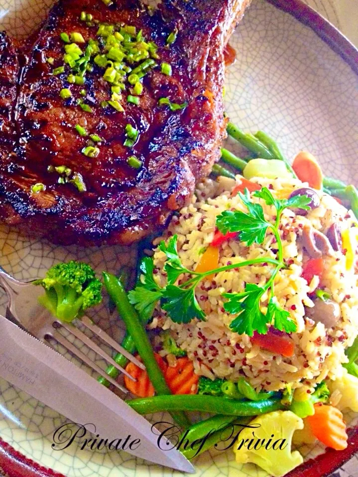 Mediterranean Grill ribeye with brown rice pilaf|Taste-New Americanさん