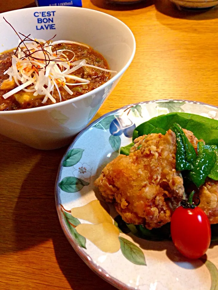 塩唐揚げ  と  麻婆豆腐|まつださんさん