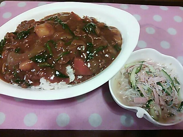 ほうれん草カレー、春雨サラダ|クラキティさん