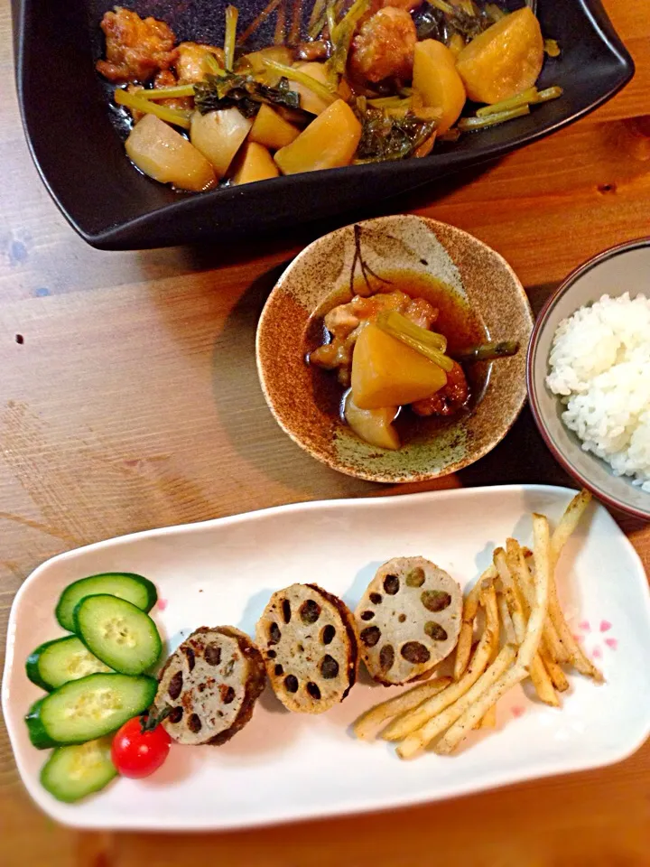 レンコンの挟み揚げとかぶらと鶏肉の治部煮|つんたさん