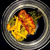 Baked chicken breast with trio Italiano and sautéed string beans|jimmyさん