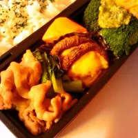 Snapdishの料理写真:小松菜と豚肉のオイスターソース炒めのお弁当|新人のマリちゃんさん