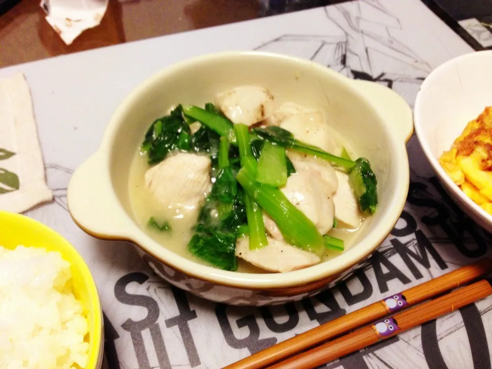 鶏肉と小松菜の炒め煮|式神さん