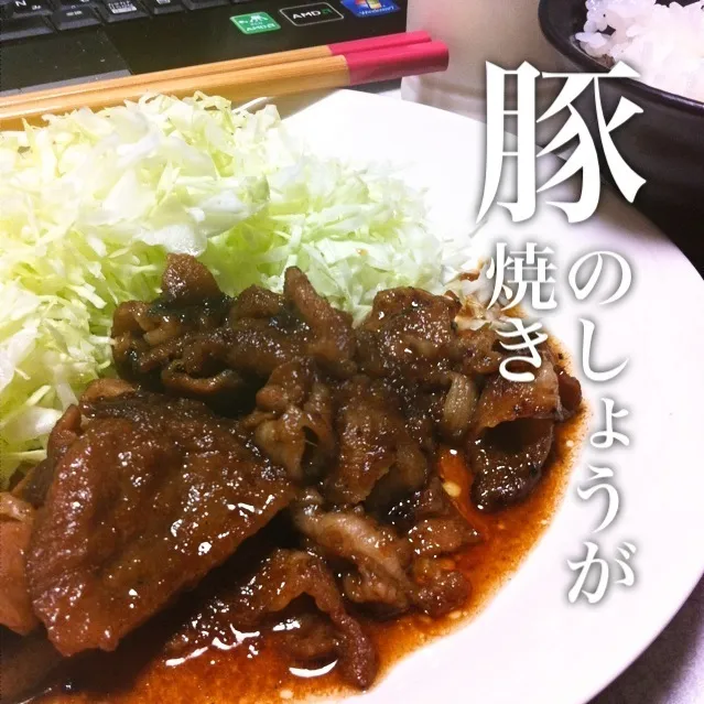 131119-豚のしょうが焼き/サラダ/ご飯 ¥230 #夕食 #自炊|dune725さん