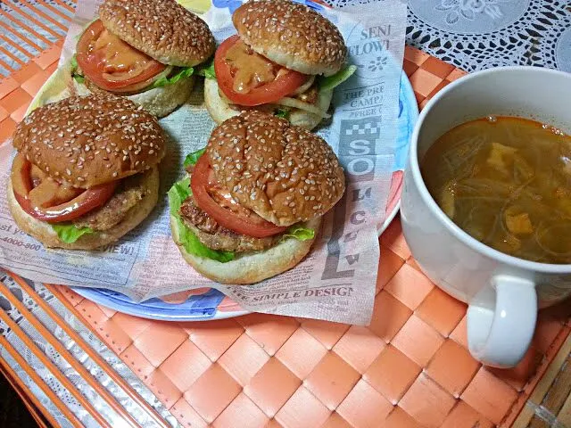 tofu hamburger with onion mushroom soup|Ohlayさん