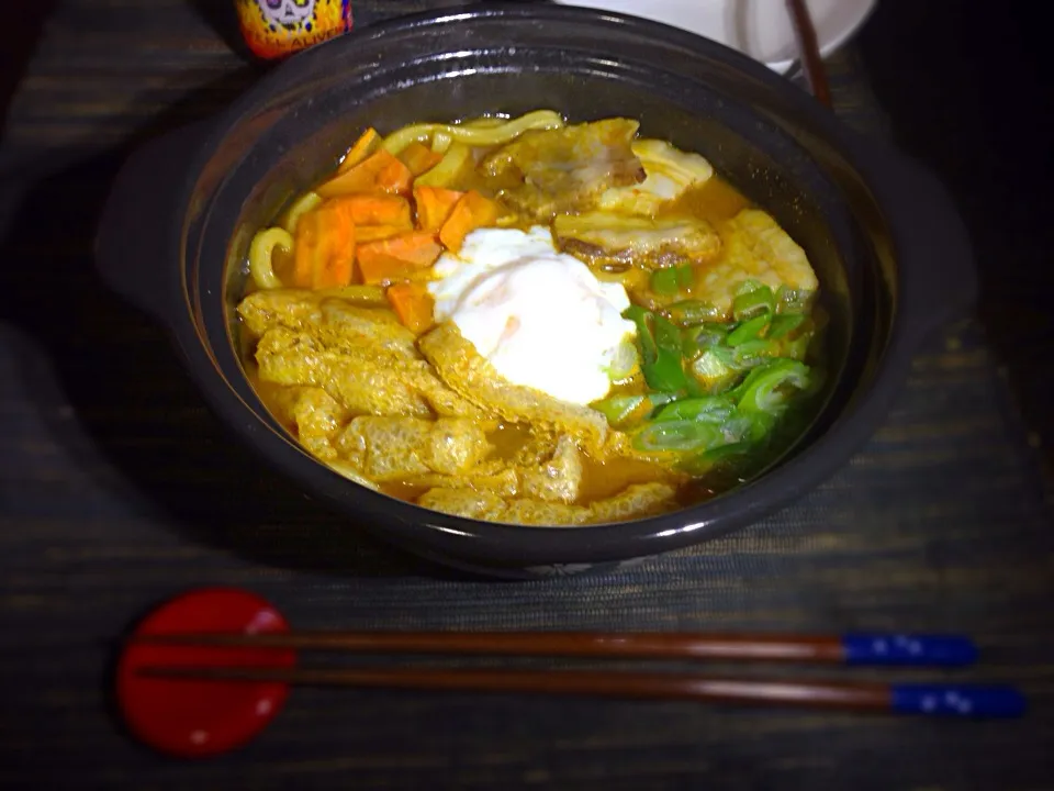 カレー味噌煮込みうどん、デスソース仕立て🔥|あつしさん