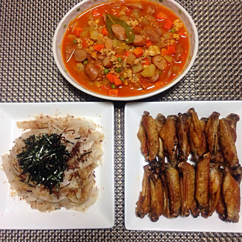 Daikon Salad, Fried Chicken Wings and Chicken Giniling with Green Peas and Hotdog❤️|Einjheru Igamiさん