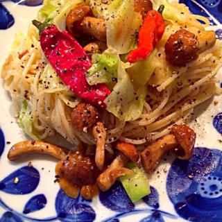 キャベツとあさりの酒盗和えパスタ あさりの酒蒸しをリメイク ちびめが Snapdish スナップディッシュ Id B1fema