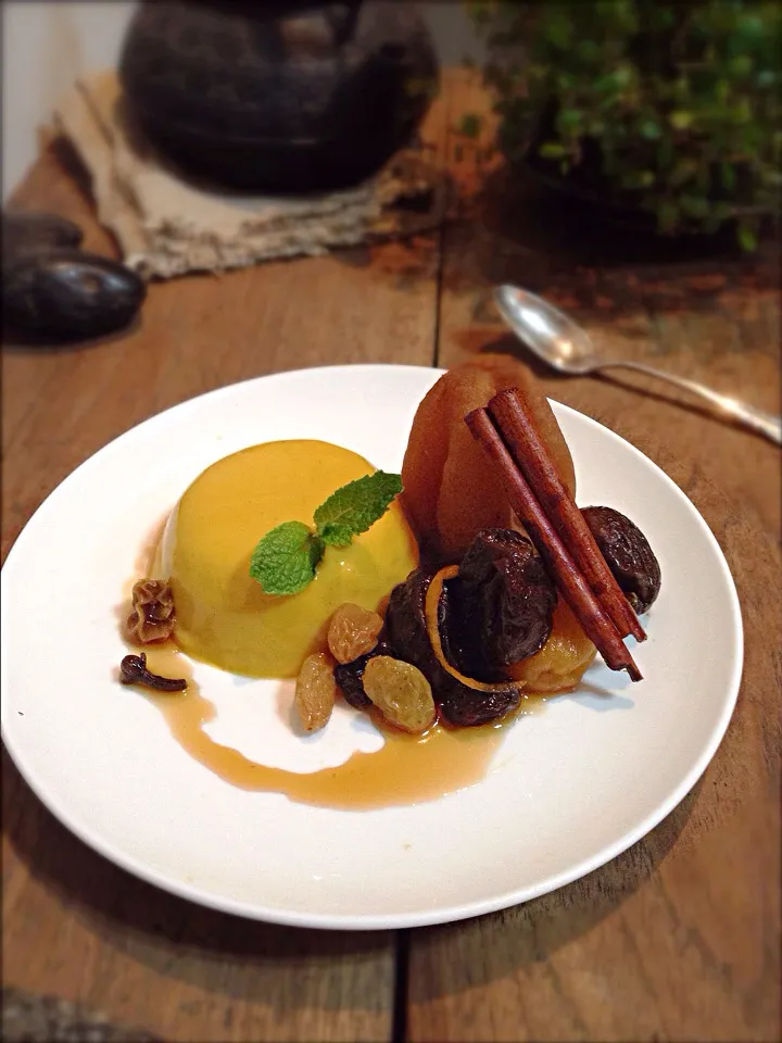 Pumpkin pannacotta,marinated dried fruit with tea and spices|rick chanさん