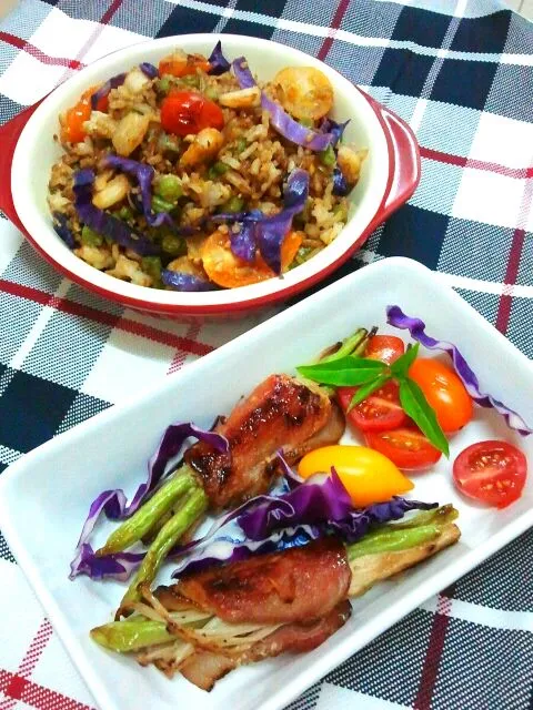 Fried rice • Grilled bacon wrapped green bean & enoki|m!ckongさん