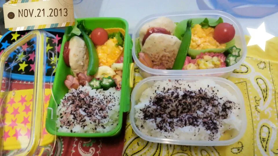 娘たちの今日の弁当~▽~＠おかずは豆腐ハンバーグ、チーズのオムレツ|Yoko Shibutaniさん