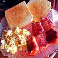 Snapdishの料理写真:Bacon wrapped tomatoes toast and dirty scrambled eggs|Monica S.さん