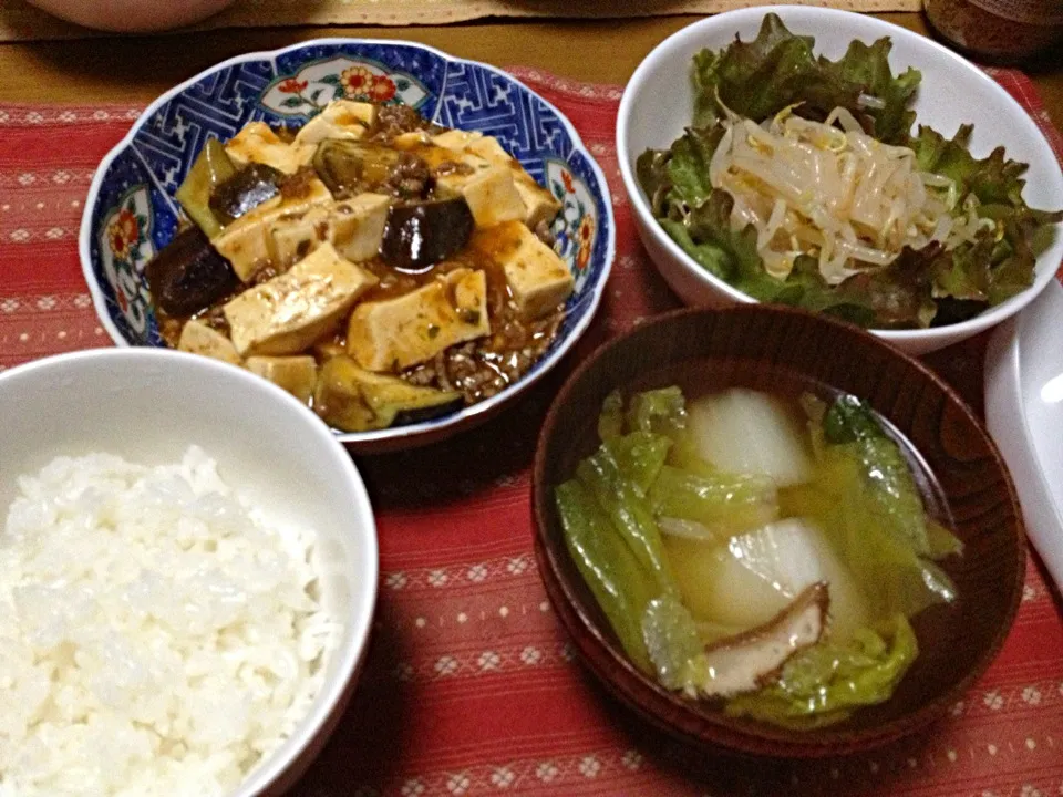 麻婆豆腐茄子&もやしの中華サラダ&白菜のスープ|熊本 麻希さん