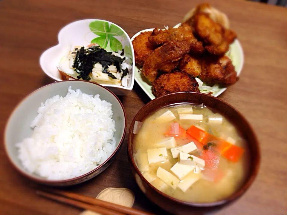 鶏の唐揚げ＆山かけマグロ|くにすけさん