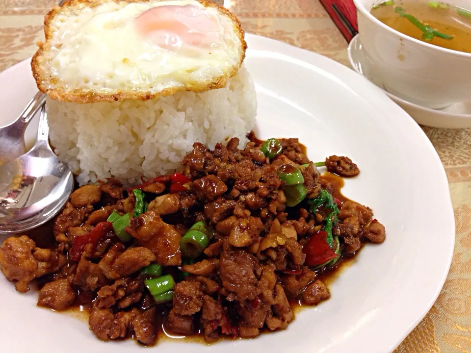 ผัดใบกะเพราไก่ใส่ไข่ดาว 鶏挽肉ガパオ炒めご飯 目玉焼きのせ@ที่ญี่ปุ่น 行徳 タワンナー|akiさん