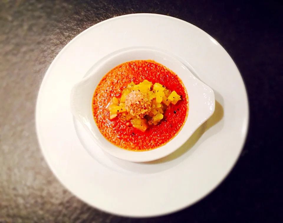 Crème Brûlée and Praline of Goose Liver with Pineapple Chutney|Mario Tonee Sireraさん