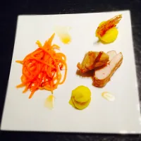 Orange Blossom glazed Breast of corn fed Chicken with Saffron-Potatoe Puree and Cardamom Carrots|Mario Tonee Sireraさん