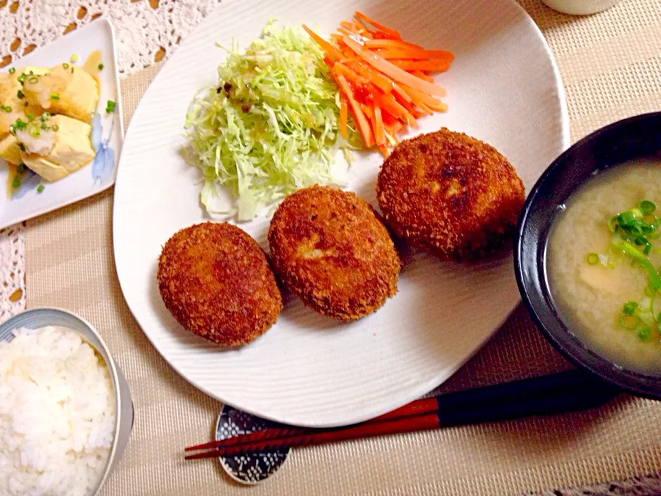 コロッケ＆豆腐の卵蒸し＆味噌汁＆ご飯|sho...✡*゜さん