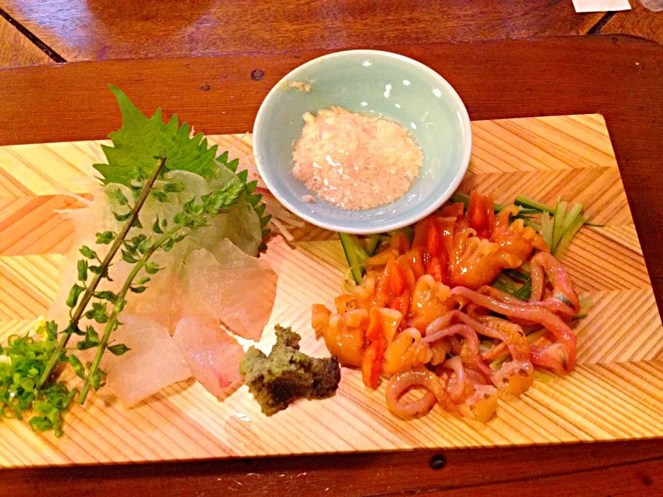 カワハギ肝醤油&赤貝刺身|島田 敏昭さん