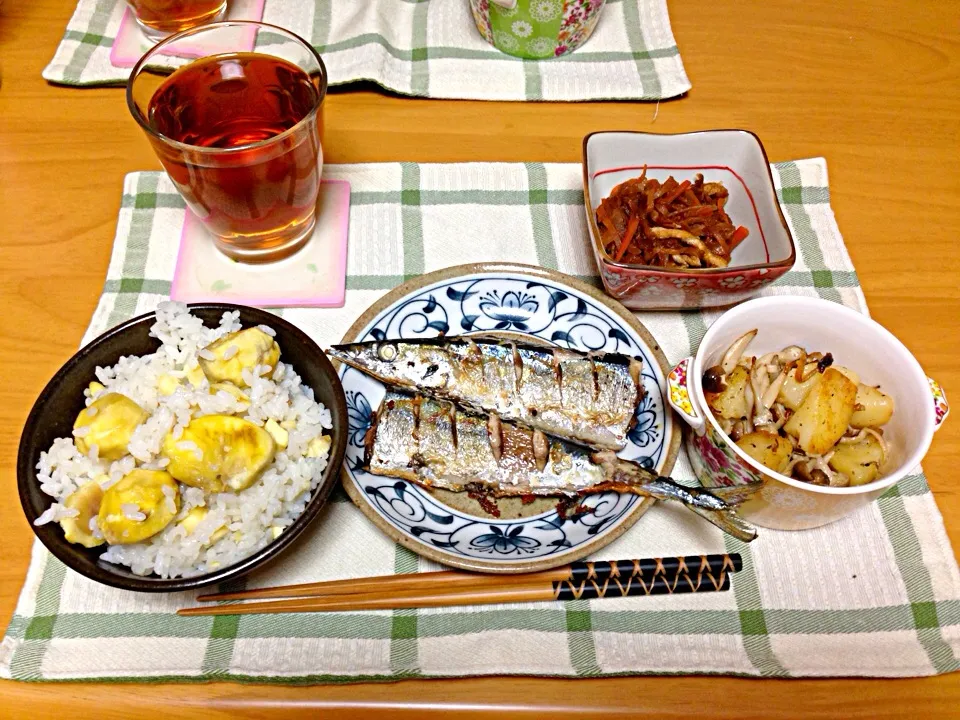 秋刀魚の塩焼きと栗ごはん|Junko  Tanakaさん