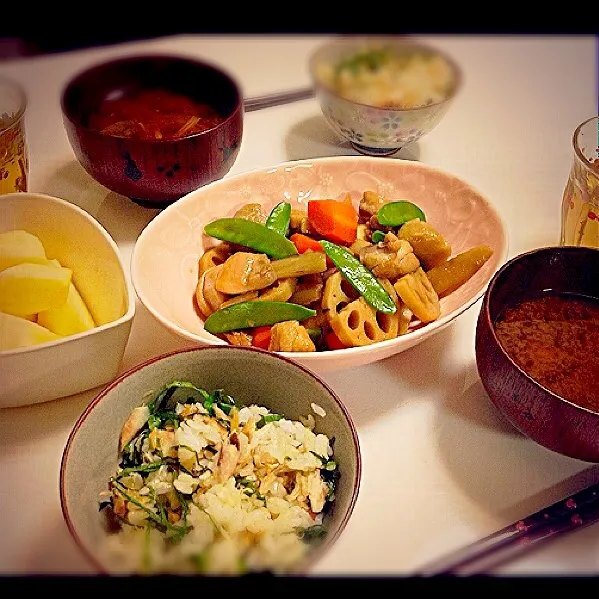 鯵と大葉の混ぜご飯と筑前煮|ぴゅあのあ♡さん