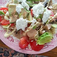 rice salad- cottage cheese, brown rice, avocado, tomatoes, cucumber, mushroom, mayonnaise and sesame sauce|Mia Suzukiさん